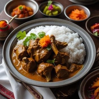 Mutton Khana - Tender mutton curry with rice and achar