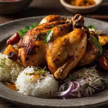 Chicken Roast - Nepali spiced roasted chicken with rice and achar