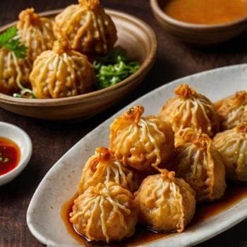 Fried Momo - Deep-fried momo with crispy texture and tangy sauce